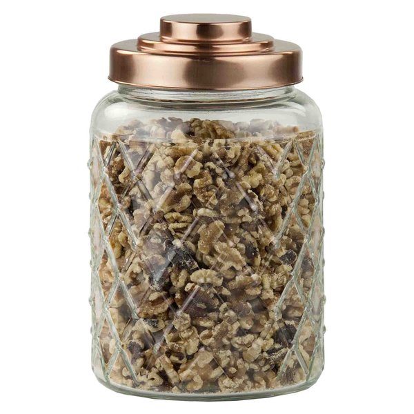 Home Basics Medium 34 Lt Textured Glass Jar with Gleaming AirTight Copper Top GJ44501